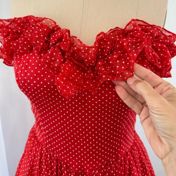 Vintage 70’s/80’s Polka Dot Ruffle Gown - Picture 6 of 16